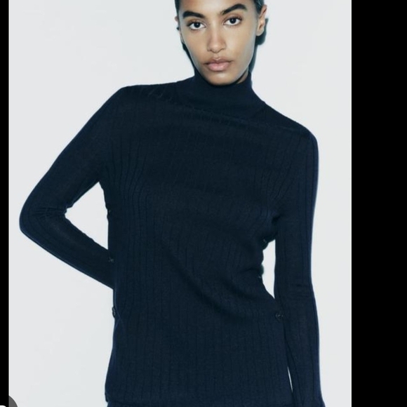 ZARA Black Ribbed Merino Wool Turtleneck NWT S Dark Academia - Picture 14 of 14